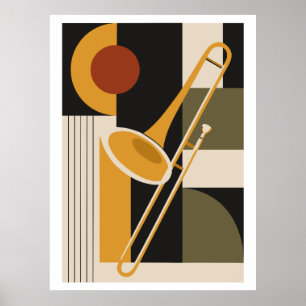 Trombone Bauhaus Print, Mid Century Modern Music Poster