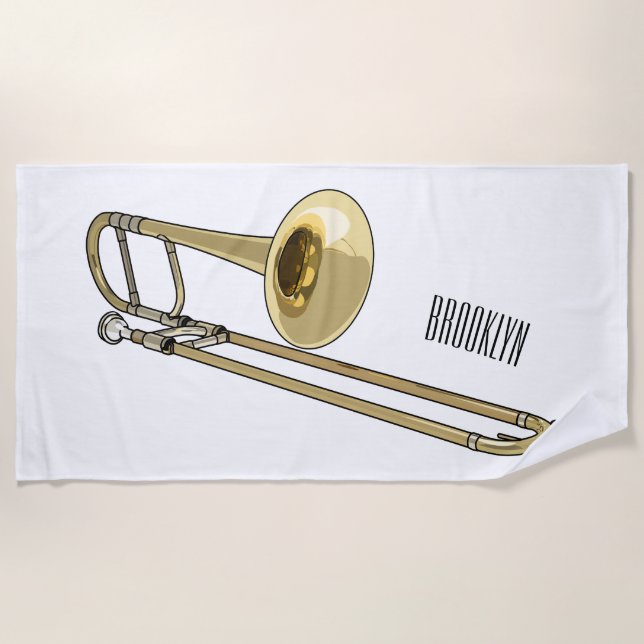 Trombone cartoon illustration beach towel (Front)