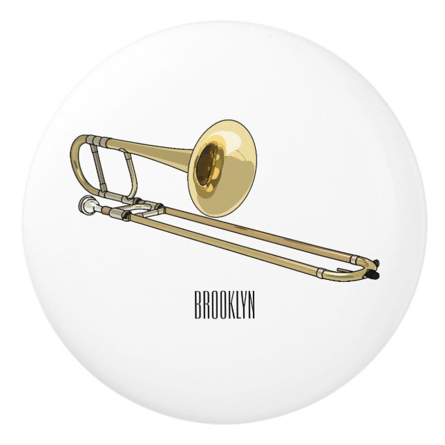 Trombone cartoon illustration ceramic knob (Front)