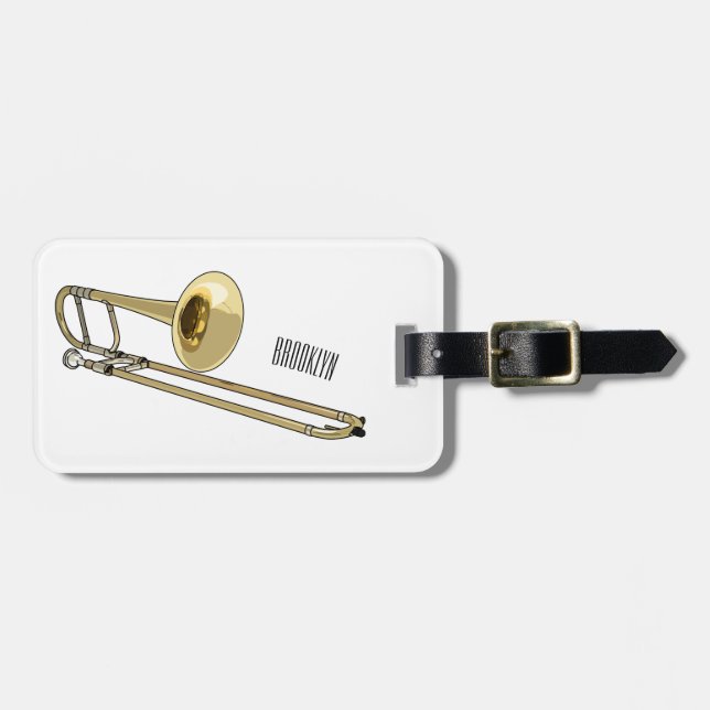 Trombone cartoon illustration luggage tag (Front Horizontal)
