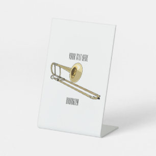 Trombone cartoon illustration pedestal sign