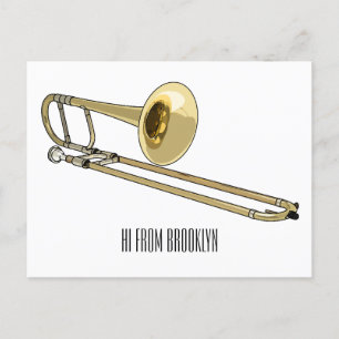 Trombone cartoon illustration postcard