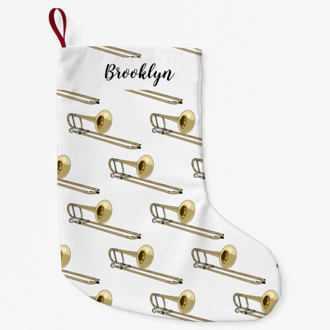 Trombone cartoon illustration small christmas stocking (Front)
