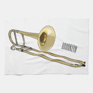 Trombone cartoon illustration tea towel