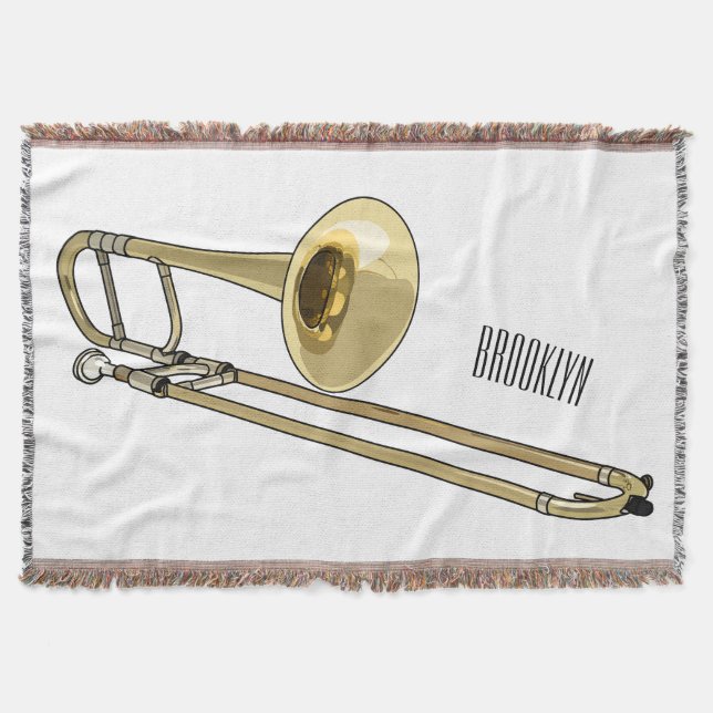 Trombone cartoon illustration throw blanket (Front)
