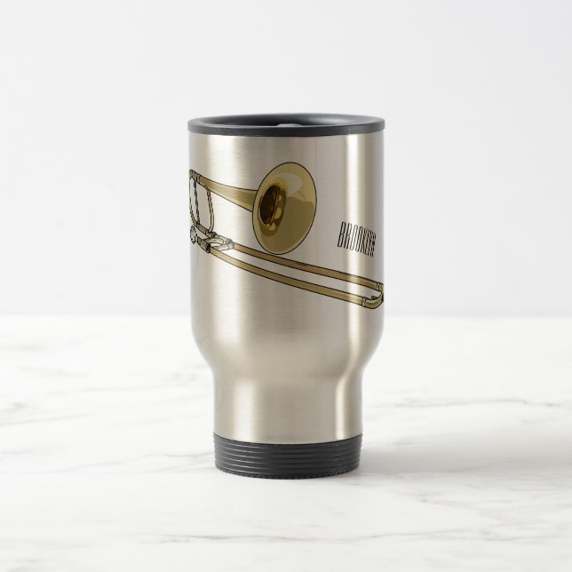 Trombone cartoon illustration travel mug (Center)