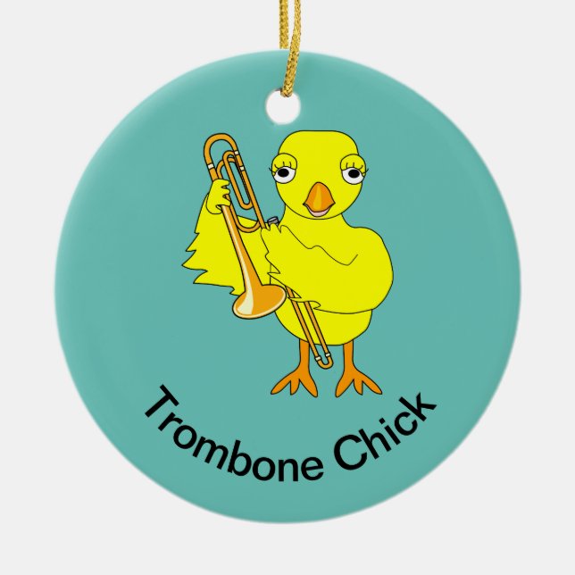 Trombone Chick Ceramic Tree Decoration (Front)