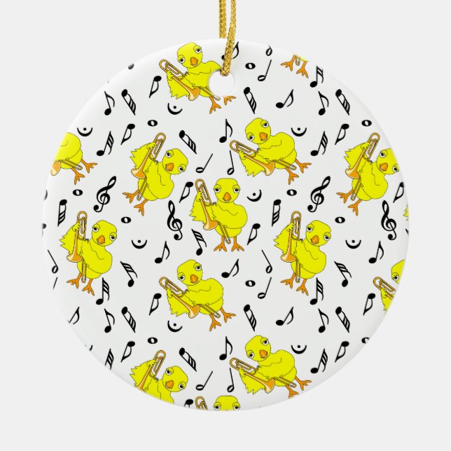 Trombone Chick Music Notes Ceramic Tree Decoration (Front)