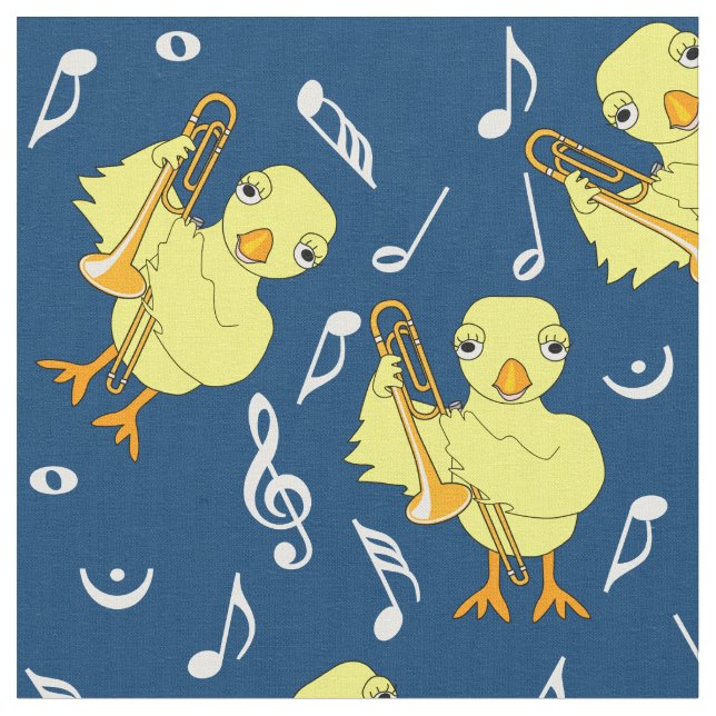 Trombone Chick Music Notes  Fabric (Close Up)