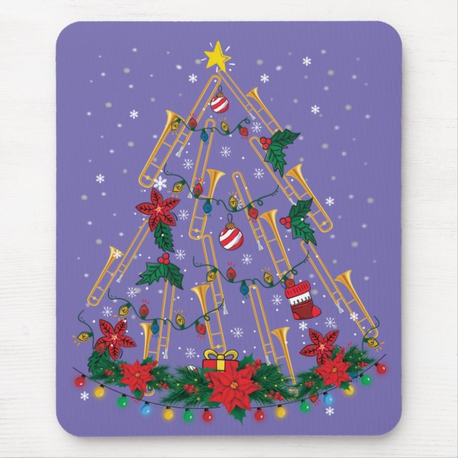 Trombone Christmas Tree Ornaments Funny Music Band Mouse Mat (Front)