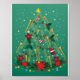 Trombone Christmas Tree Ornaments Funny Music Band Poster