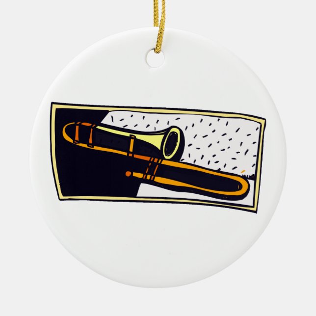 Trombone Dark Background Graphic Design Ceramic Tree Decoration (Front)