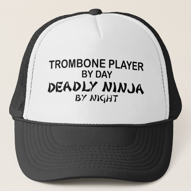 Trombone Deadly Ninja by Night Trucker Hat (Front)