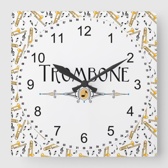 Trombone Decorative Line Square Wall Clock (Front)