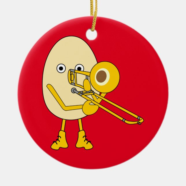 Trombone Egghead Ceramic Tree Decoration (Front)