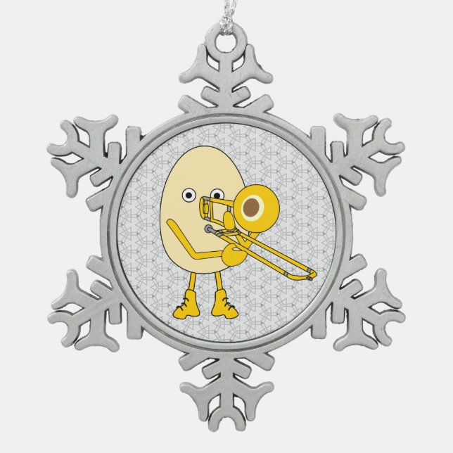 Trombone Egghead Snowflake Pewter Christmas Ornament (Front)