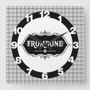 Trombone Emblem Square Wall Clock