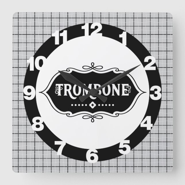 Trombone Emblem Square Wall Clock (Front)