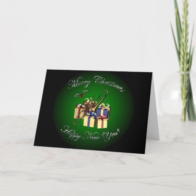 Trombone ~Gifts “Merry Christmas & Happy New Year" Holiday Card (Front)