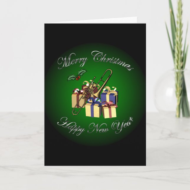 Trombone ~Gifts “Merry Christmas & Happy New Year" Holiday Card (Front)