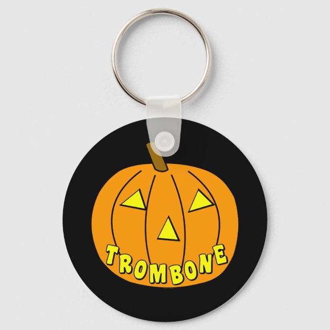Trombone Halloween Pumpkin Key Ring (Front)