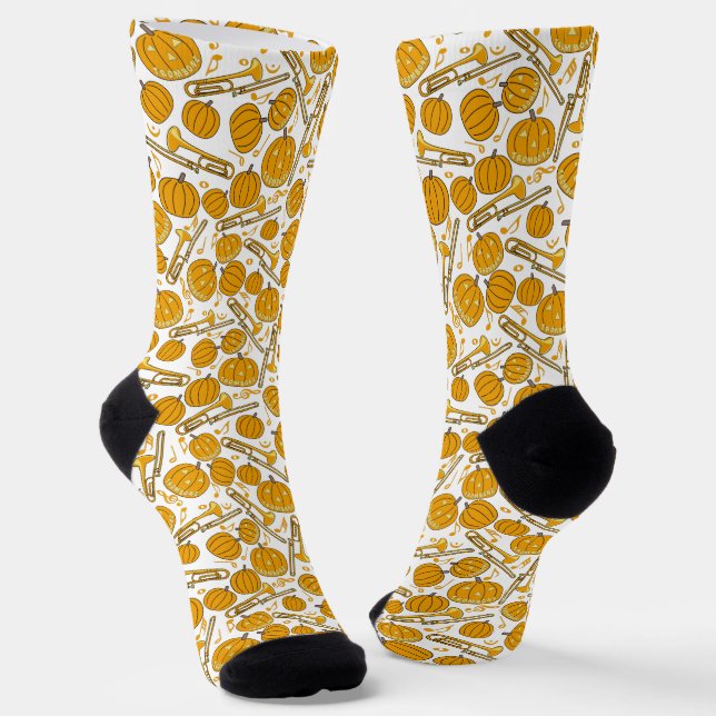 Trombone Halloween Pumpkin Pattern Socks (Angled)