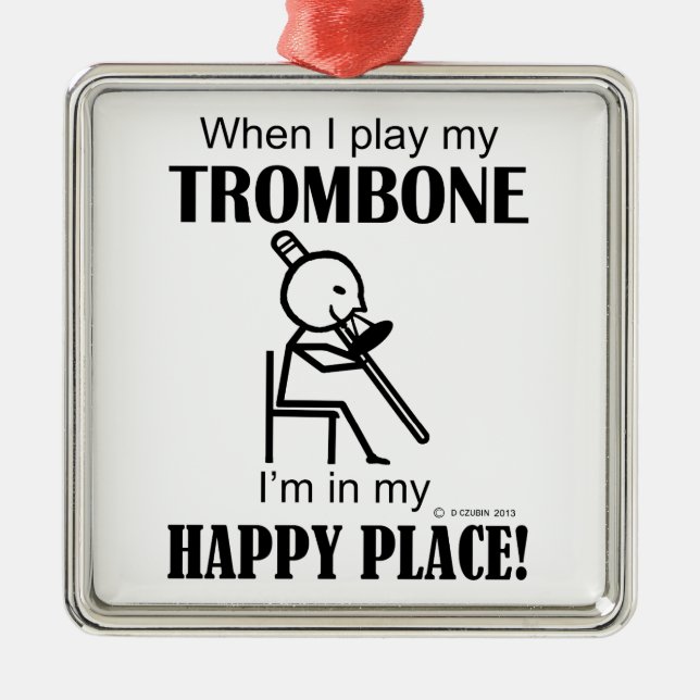 Trombone Happy Place Metal Tree Decoration (Front)