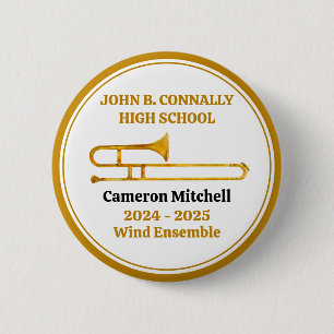 Trombone High School Band Gold Personalised 6 Cm Round Badge