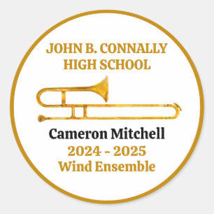 Trombone High School Band Gold Personalised Classic Round Sticker