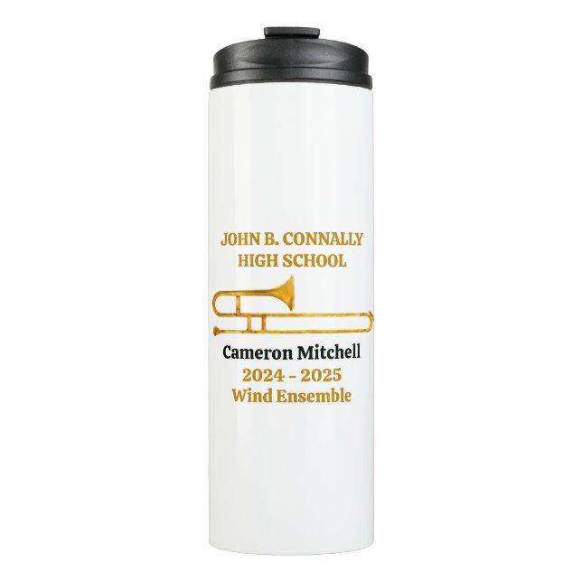 Trombone High School Band Gold Personalised Thermal Tumbler (Front)
