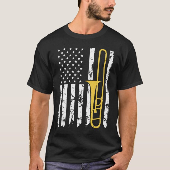 Trombone Instrument American Flag Patriotic Trombo T-Shirt (Front)