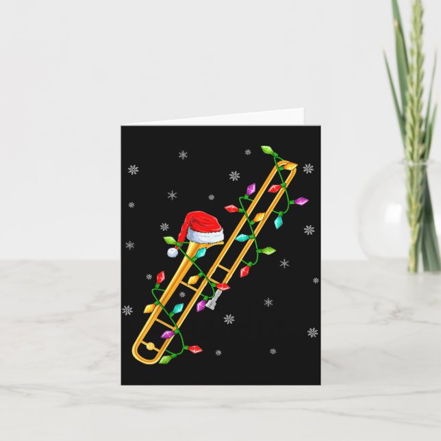 Trombone Music Lover Xmas Lights Santa Trombone Ch Card (Front)