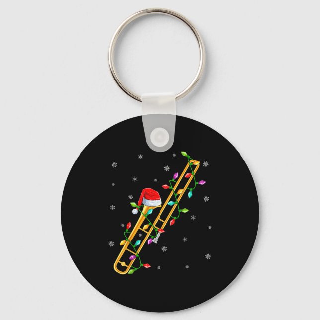 Trombone Music Lover Xmas Lights Santa Trombone Ch Key Ring (Front)