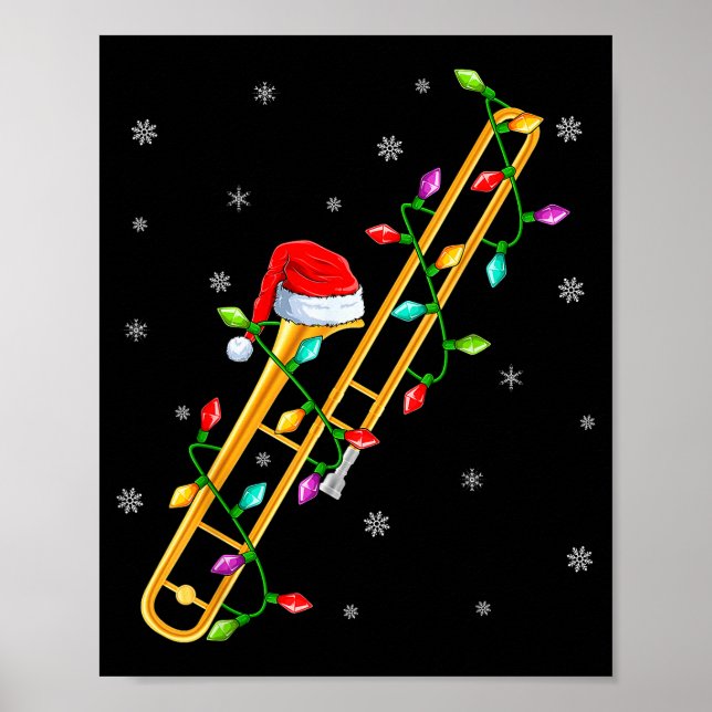 Trombone Music Lover Xmas Lights Santa Trombone Ch Poster (Front)
