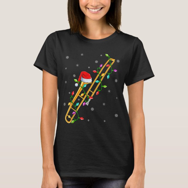 Trombone Music Lover Xmas Lights Santa Trombone Ch T-Shirt (Front)