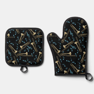 Trombone Music Notes Oven Mitt & Pot Holder Set