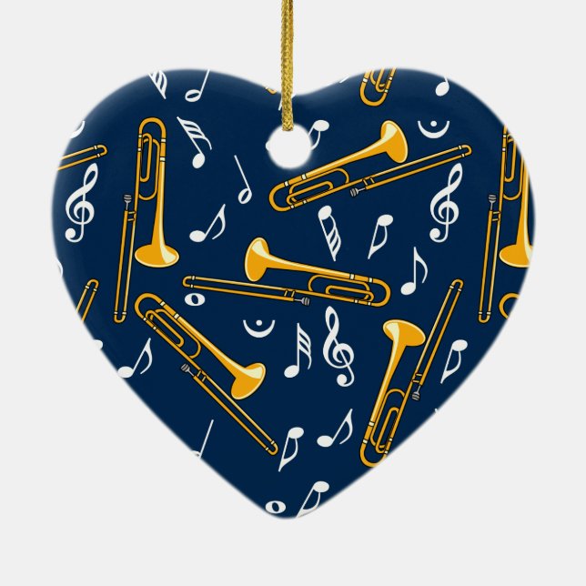 Trombone Music Notes Pattern Ceramic Tree Decoration (Back)