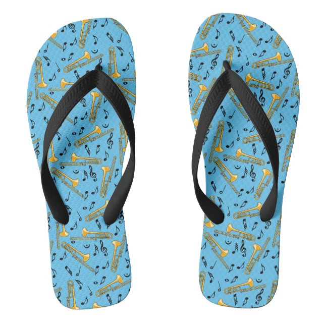 Trombone Music Notes Pattern Flip Flops (Footbed)