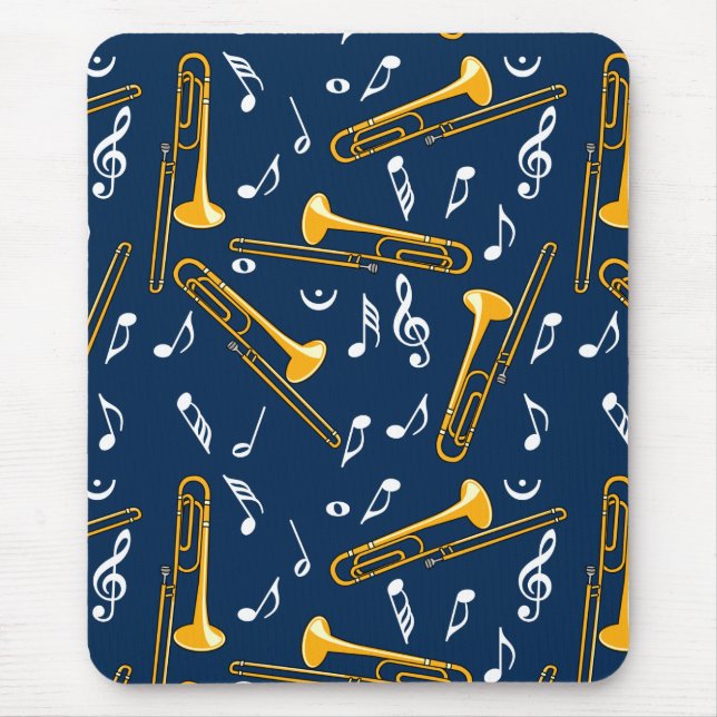 Trombone Music Notes Pattern Mouse Mat (Front)