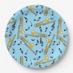 Trombone Music Notes Pattern Paper Plate