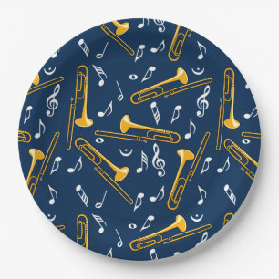 Trombone Music Notes Pattern Paper Plate