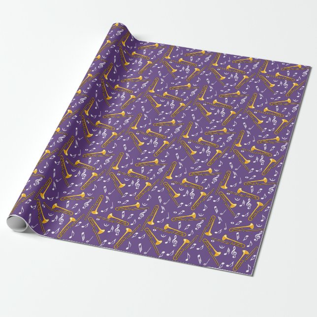 Trombone Music Notes Pattern Wrapping Paper (Unrolled)
