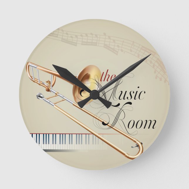 Trombone Music Room Round Clock (Front)