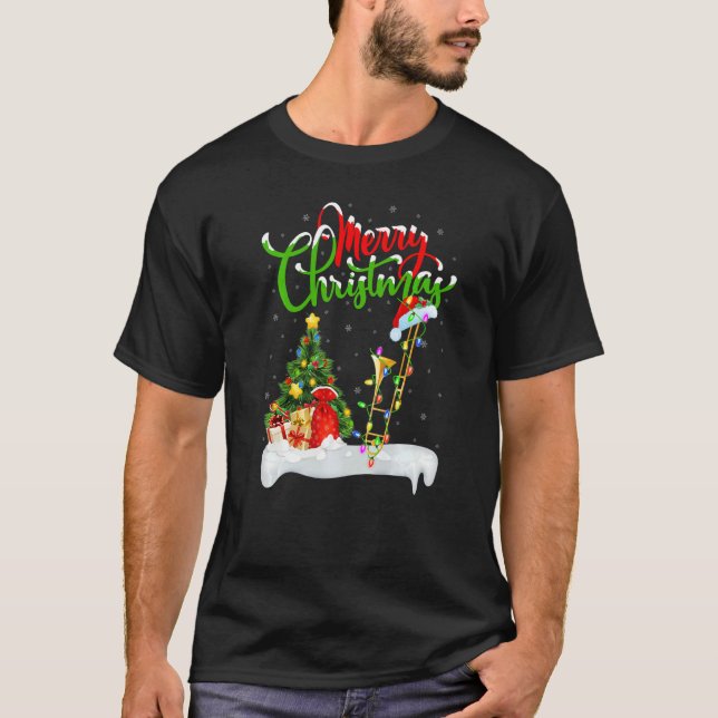 Trombone Music  Xmas Decorations Trombone Christma T-Shirt (Front)