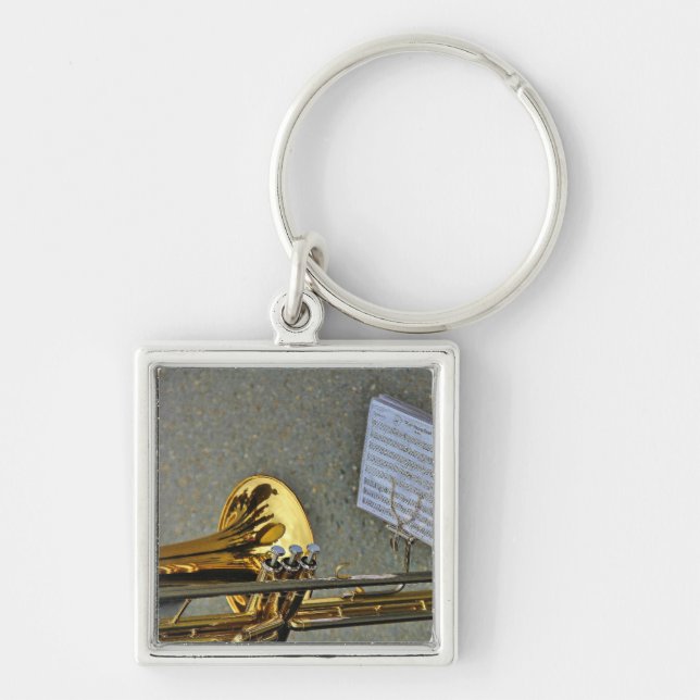Trombone musical instrument with notation key ring (Front)