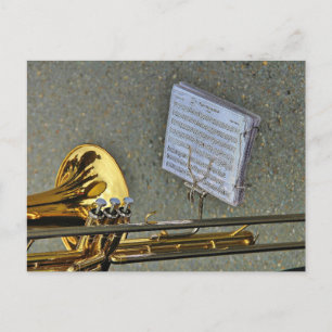 Trombone musical instrument with notation postcard