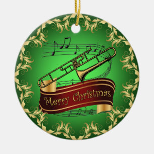 Trombone ~ Musical Scroll ~ Merry Christmas ~ * ~  Ceramic Tree Decoration