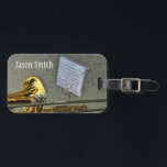 Trombone name brass instrument case luggage tag<br><div class="desc">A modern photograph of a trombone brass band musical instrument. Luggage tag sturdy and suitable to tie around your instrument case for travel and school. For musicians or music students or lovers of classical music.</div>