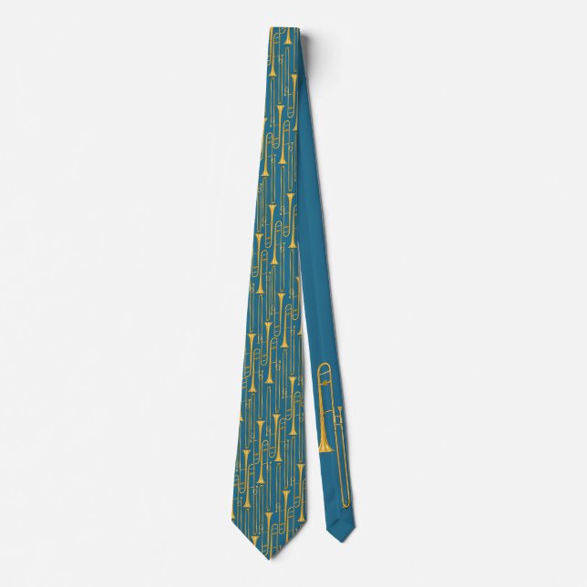 Trombone Neck Tie (Blue) (Front)