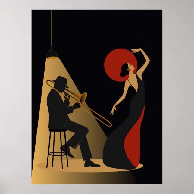 Trombone Player and Dancer | Noir  Music Poster (Front)